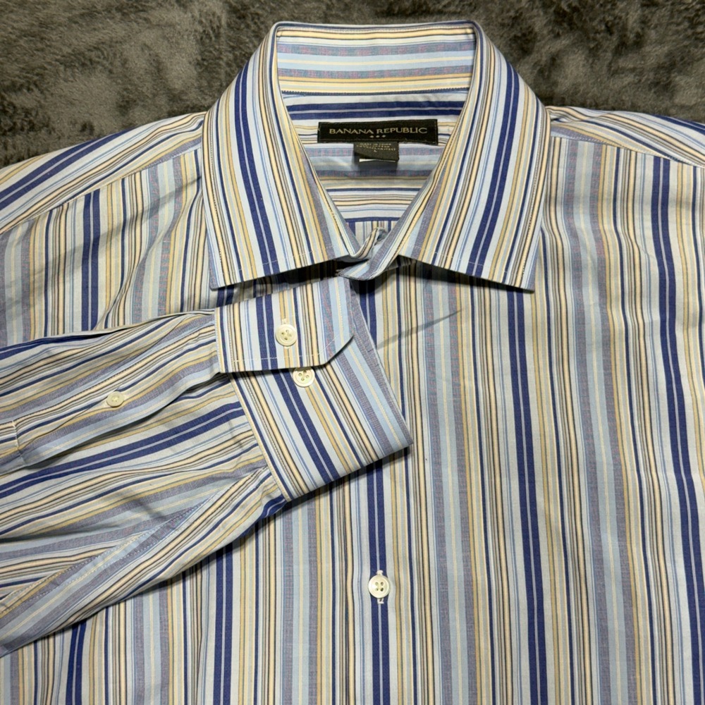 Banana Republic Button Down Shirt Mens L Blue Striped 273417-00